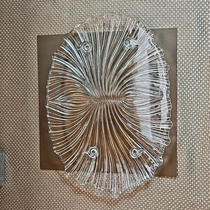 Vintage Mikasa Crystal "Seascape" Large Oval Glass Footed Platter 1980s